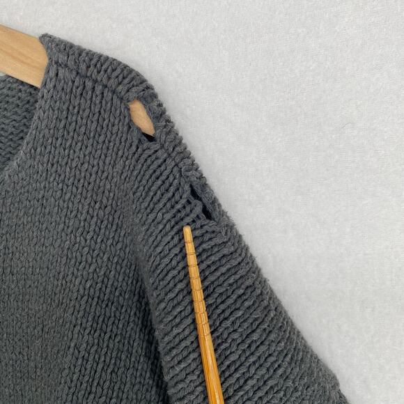 EILEEN FISHER Cardigan L Heavy Cotton Chunky Button Up Drop Shoulder Gray - Picture 11 of 12